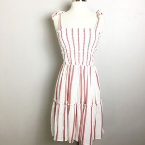 Women's DRAPER JAMES RSVP™ Smocked Body Midi Dress Size M Red & White Dress Tie